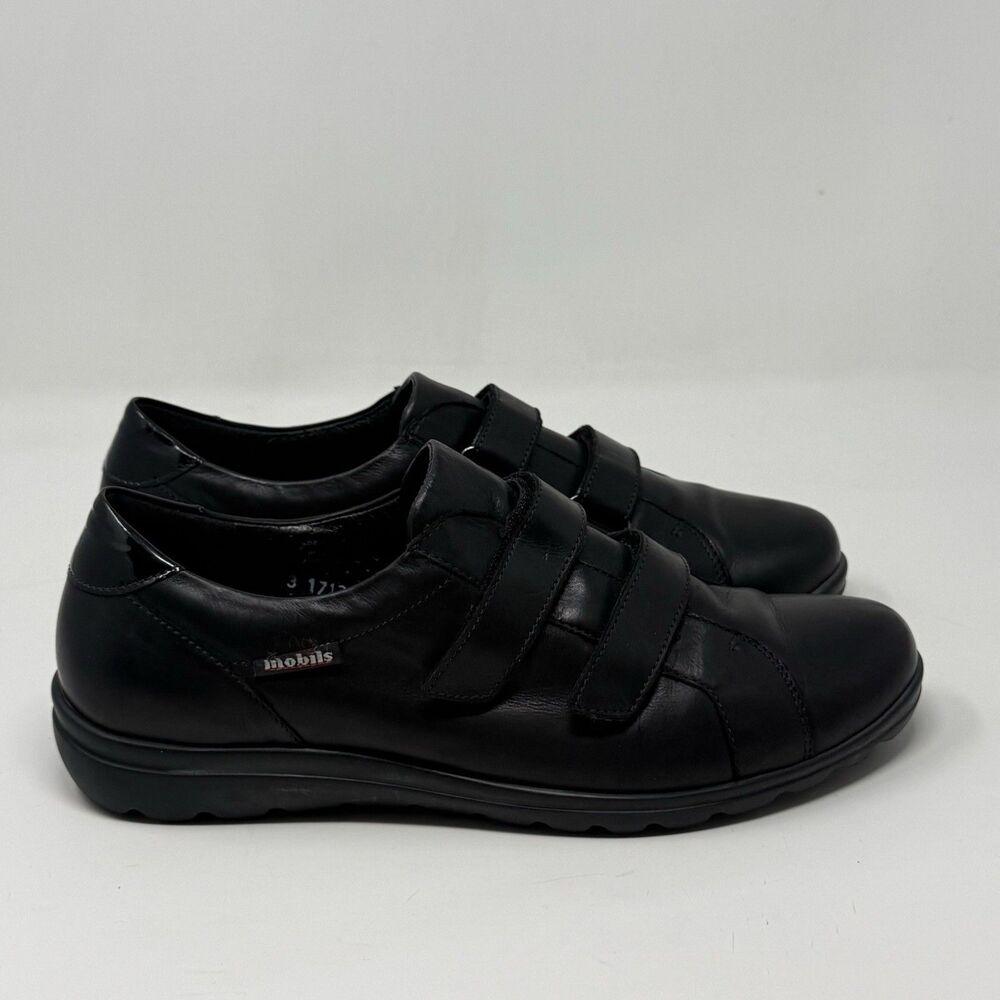 Mephisto Cristina Shoes Womens 9.5 Black Leather Wedge Heel Double Strap Casual